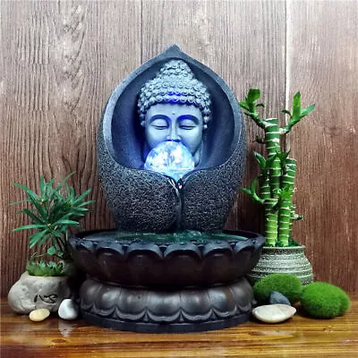 Buddha Tabletop Water Fountain LED Light Zen Meditation Indoor Waterfall Feature • $27