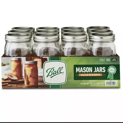 $23.99 • Buy Ball 32 Oz 12 Count - Clear Glass Mason Jars With Lids & Bands