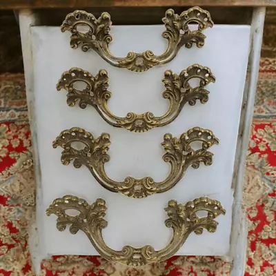 French Provincial Drawer Pulls Handles (4) 6  Brass Furniture Cabinet Vintage • $46.71