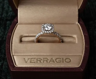 14k White And Rose Gold Verragio Cushion Diamond Halo Lab Created Ring Size 6.5 • $3700