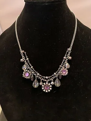 Silver Tone Multi Strand One Piece Charmed Purple Beautiful Necklace 22″ • $9