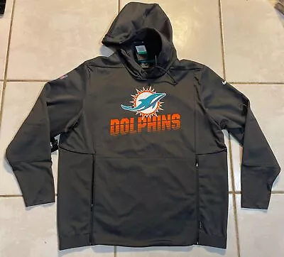 NWT NIKE THERMA Miami Dolphins NFL Gray Pullover Hoodie Men's XL MSRP $125 • $89.99