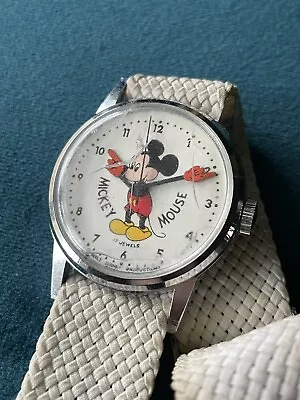 DISNEY Watch MICKEY MOUSE VINTAGE 17 Jewels SWISS MADE 70s • $53