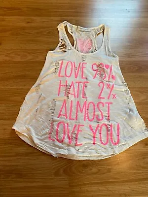 Small S Clas-Sic White Pink Distressed Tank Top Love 98% Hate 2% Almost Love You • $4.99