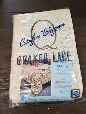 Vtg Quaker Lace Tablecloth 70  Carefree Elegance Embassy Natural Ecru Oblong NEW • $19.99