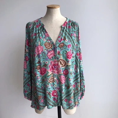 $130 • Buy Spell Babushka Turquoise Wildflower Floral Button Up Top Size XS 100% Viscose