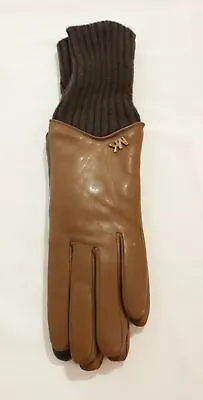 Michael Michael Kors Women's Genuine Leather And Wool Gloves MP7 Brown Small • $46.74