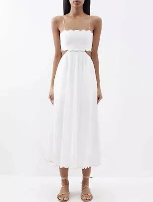 Zimmermann Devi Scallop Midi Dress Linen Sz 2 • $360