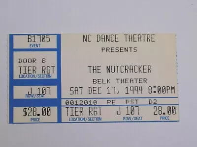 The Nutcracker NC Dance Theater Charlotte North Carolina Ticket Stub Dec 17 1994 • $8.99