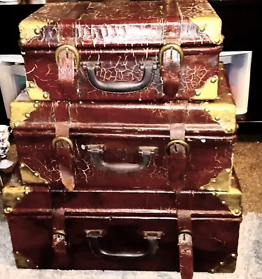 Vintage Wooden Leather Covered Luggage 1980s • $30