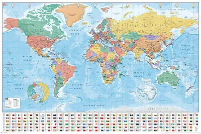 $11.99 • Buy Political Map Of The World - Educational Poster (Country Flags) (Size: 36 X 24 )