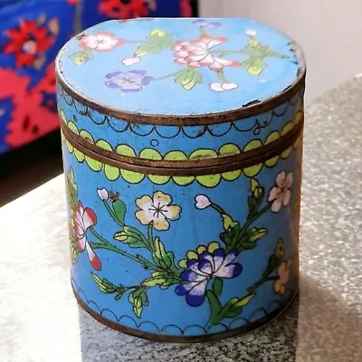 1900s China Cloisonne Round Metal Tea Box Floral Design 3  READ • $18