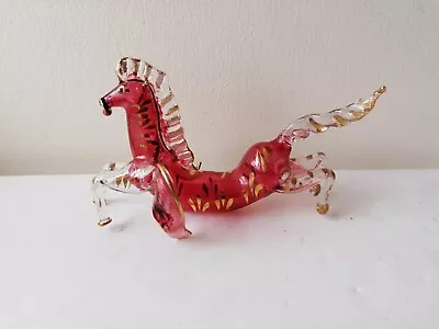 Vintage Glass Horse Figurine Cranberry Handblown Mid Century Modern Murano Style • £16.99