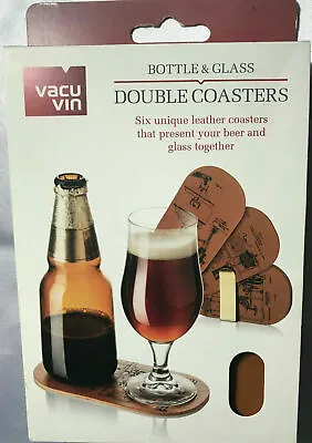 $17.49 • Buy Vacu Vin Leather Double Coaster Set Beer Bottle & Drinking Glass Brewery History