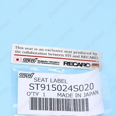 $29.60 • Buy Genuine JDM Subaru Recaro Seat Aluminum Sticker Nameplate Emblem IMPREZA STI WRX