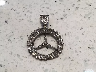 Vintage  Mercedes-Benz  Symbol Silver Tone Nugget Style 1.5” Necklace Pendant • $37.95