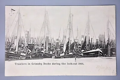 £8.50 • Buy R&L Postcard: Grimsby Dock, Fishing Trawler Boats In 1901 Lock-Out Strike