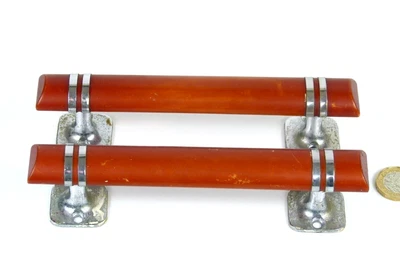 £149.99 • Buy Pair Rare Butterscotch Bakelite & Chrome Door Handles/pulls Art Deco 1930s-50s