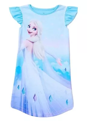 Disney Frozen Girls Nightgown Pajamas Blue Princess Elsa Short Sleeve Size 6/6X • $16.49