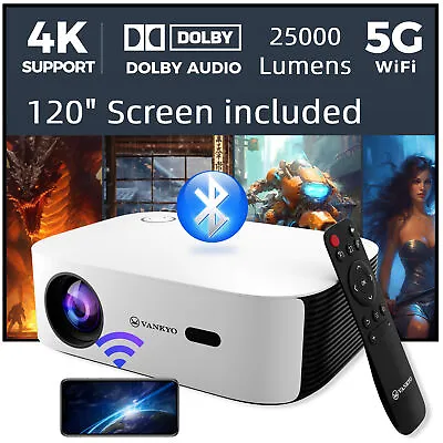 VANKYO Smart Projector Dolby 4K 1080P 5G WiFi Bluetooth Video Home Theater HDMI • $110.39