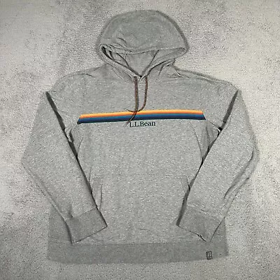 LL Bean Hoodie Mens Large Gray Striped Comfort Camp Sweatshirt Slightly Fitted • $24.99