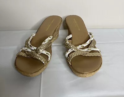 Marzia Vellutini Sandals Slides Wedge Women's Size 9 Made In Italy Gold White • $9.98