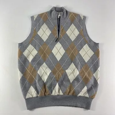 Fairway & Greene Sweater Vest Men's Medium Lined Gray Argyle/Diamond Pullover • $24.99