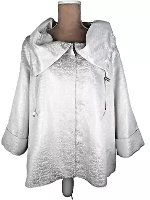 Lafayette 148 Women's Metallic Silver Jacket Oversize Collar Animal Print Sz 14 • $57.24