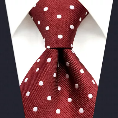 S15  Men's Tie Silk Extra Long Size Dots Red Crimson Classic Design Wedding New • $7.99