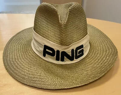 PING By Karsten Straw Golf Hat Medium M Vintage Hat Black Logo Trim Made In USA • $29.97