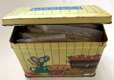 Tin Box With Recipes 40+ Typed Handwritten Vtg Apple Pie Yellow 80s Springwater • $15.99