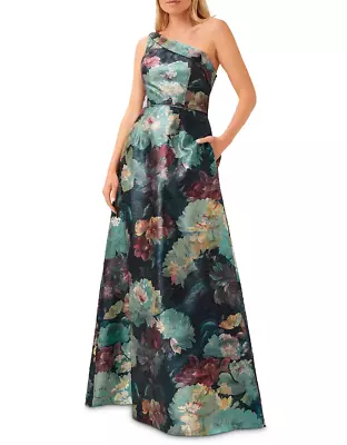 AIDAN MATTOX One Shoulder Bold Floral Gown With Full Skirt (size 4) • $139.99