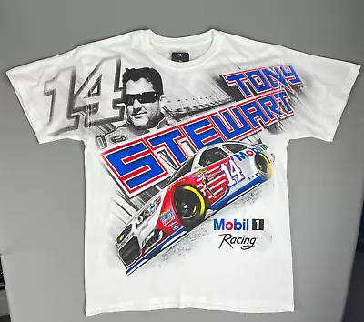 Tony Stewart #14 Nascar Mobil 1 Total Print T-shirt Size Large White New • $19.49