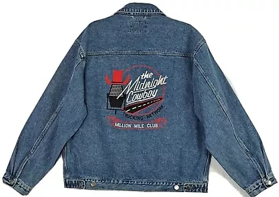 VTG Trucker Embroidered Denim Jacket Men's L Midnight Cowboy Trucking Network • $69.99