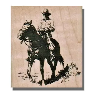 Cowboy Riding Horse RUBBER STAMP Man Horse Western Scene Rodeo Horseback Wm • $9.85