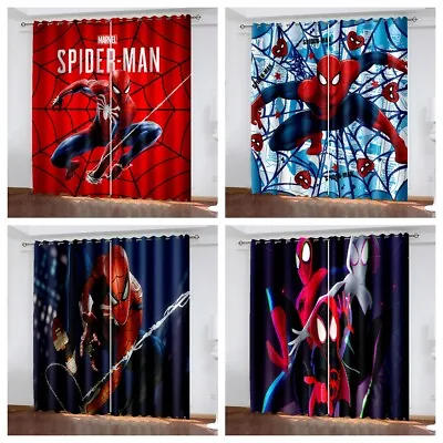 Kids Boys 3D Spiderman Curtains Bedroom Blackout Curtains Ring Top Eyelet Modern • £28.50