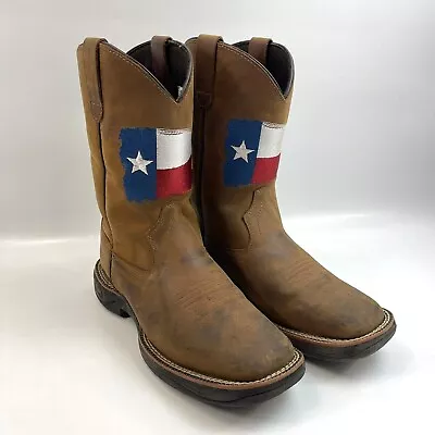 Brazos Academy Maverick Texas Flag Square Toe Western Brown Boots Men's 7.5 D • $76