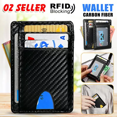 $8.89 • Buy Men Carbon Fiber Credit Card Holder RFID Blocking Slim Wallet Money Purse Thin