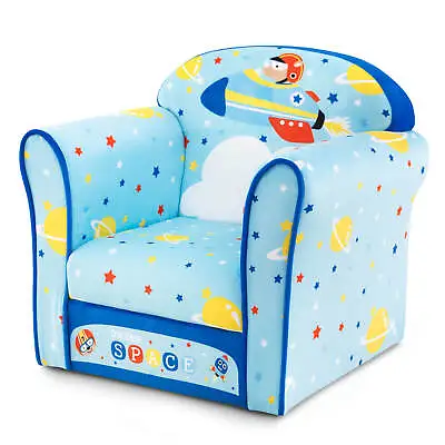 Kid's Sofa Chair Upholstered Armchair Toddler Wooden Frame Velvet Couch Blue • $65.59