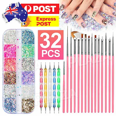$6.95 • Buy 32pcs Nail Art Design Brushes Set Dotting Painting Drawing Polish Pen Tools Kit
