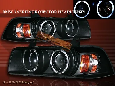 92-98 Bmw E36 3 Series 2 Door Coupe Two Halo Projector Black Amber Headlights • $162.99