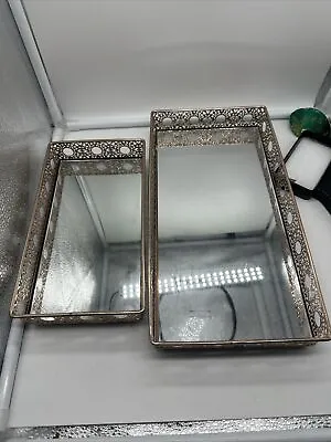 Vanity Tray Mirror Set Of 2 With Circle Rails Elegant Rose Gold Color • $24