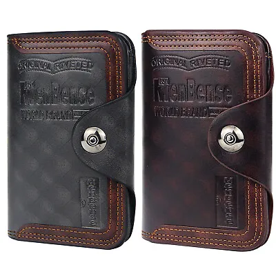 Men Retro Leather Vertical Card Holder Wallet Magnetic Snap Hasp Billfold Purse • $8.95