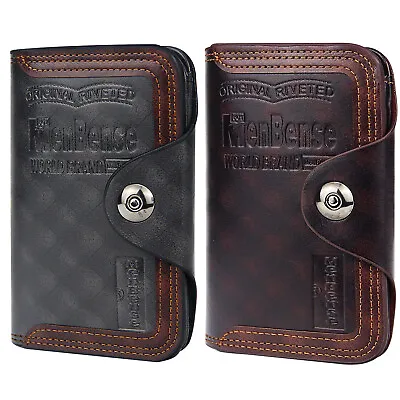 Mens Men's S4 Retro Leather Vertical Section Credit Card Holder Wallet With Hasp • $8.99