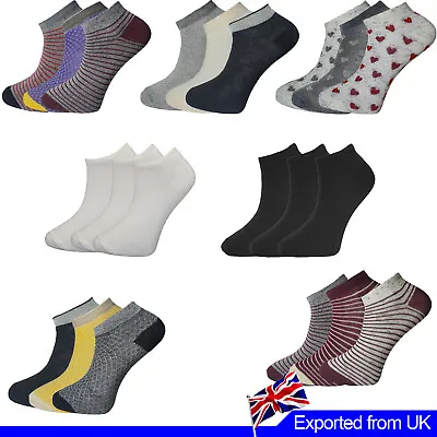 Ladies Trainer  Ankle Socks Pattern -Plain Cotton  Rich Pack 6 12    Size 4 - 7 • £3.79