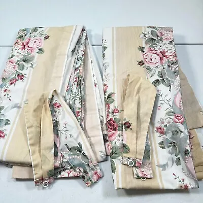 Vintage Croscill Curtain Panel Drapes Pair Set Pink Roses Flowers Cotton Blend • $125