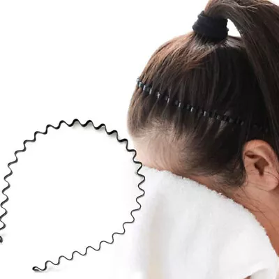 £1.54 • Buy Black Metal Sports Hairband Headband Wave Alice Style Hair Band Unisex Women Men