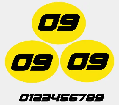 Yellow Oval Race Numbers Vinyl Stickers Decals Car Motorbike 200mm Classic X3 • £13.99