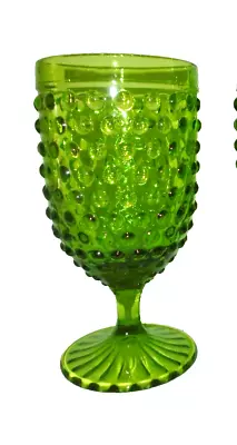 Green Glass Hobnail Water Wine Goblet 12 Oz 6 5/8  Tall Mint • $5