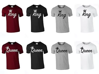 KING QUEEN CROWN T-Shirts Funny LOVE Valentines Day Couples Matching (TSHIRT) • £5.99